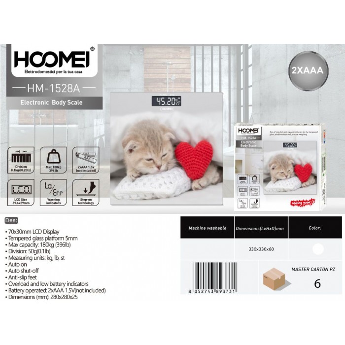 Ψηφιακή Ζυγαριά 280x280x25mm Πολύχρωμη Hoomei HM-1528A