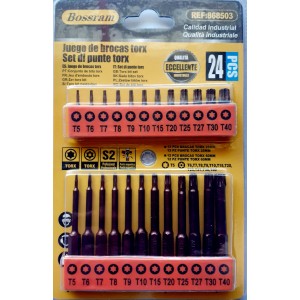 Bossram 868503 Σετ Μύτες TOPX με τρύπα 24τμχ  60mm μακριές 25mm κοντές  T5 - T40  