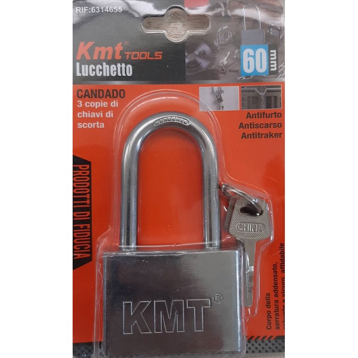 Kmt Tools 6314655 Λουκέτο Ασφαλείας Πέταλο Ασημί με 3 Κλειδιά 60mm