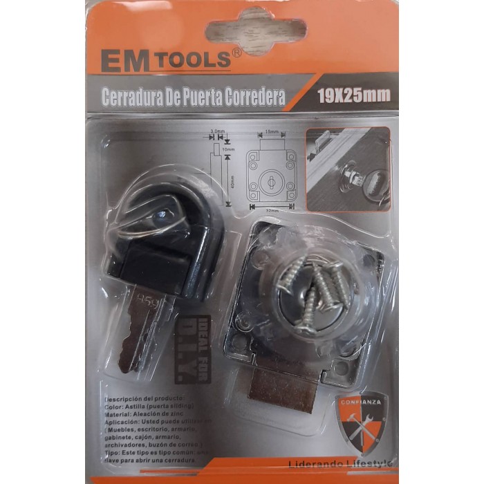 Em Tools 6314660 Κλειδαριά Επίπλου σε Ασημί Χρώμα με 2 Κλειδιά 19x25mm