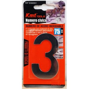 KMT 9368061 Μεταλλικός Ινοξ Αυτοκόλλητος Αριθμός Νο3 4.5x7.5cm