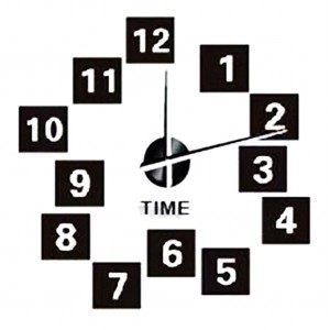 Ρολόι Τοίχου Αυτοκόλλητο 3D DIY Με Αριθμούς 80x80cm Black Time
