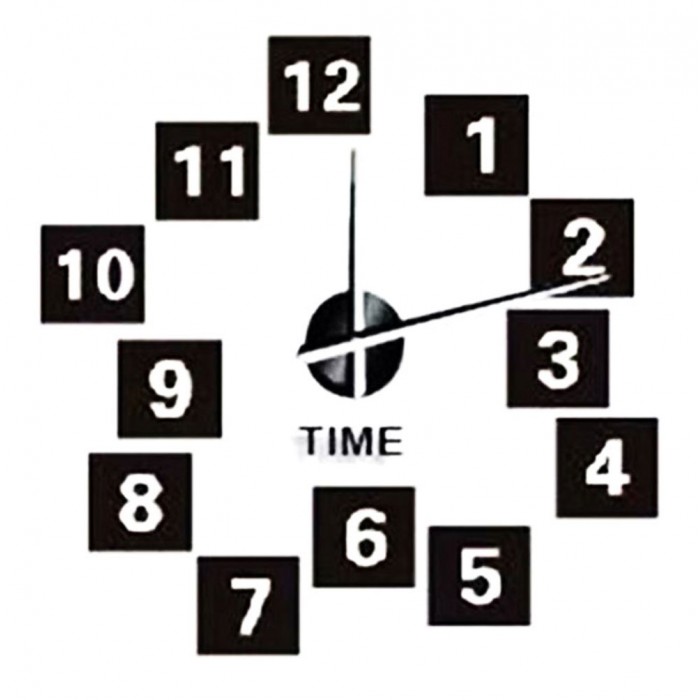 Ρολόι Τοίχου Αυτοκόλλητο 3D DIY Με Αριθμούς 80x80cm Black Time