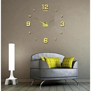 Ρολόι Τοίχου Αυτοκόλλητο 3D DIY Με Αριθμούς 80x80cm Gold Time