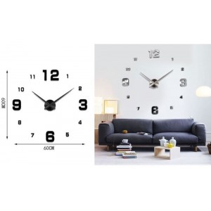 Ρολόι Τοίχου Αυτοκόλλητο 3D DIY Με Αριθμούς 60x60cm Black