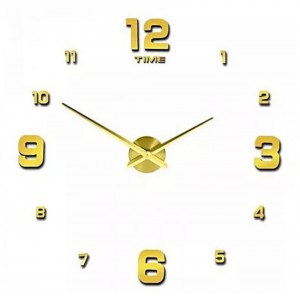 Ρολόι Τοίχου Αυτοκόλλητο 3D DIY Με Αριθμούς 80x80cm Gold Time