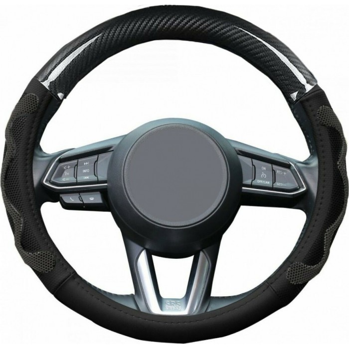 Carsun Κάλυμμα Τιμονιού Αυτοκινήτου 8581 με Διάμετρο 37-38εκ. από Δερματίνη Μαύρο