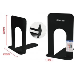 Stelan 689685 Μεταλλικός Βιβλιοστάτης 135x220mm σε Μαύρο Σετ 2 τεμαχίων