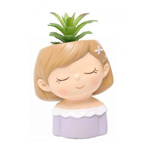 Γλάστρα κεραμική με Τεχνητό Φυτό σχέδιο κοριτσάκι 8x15εκ.