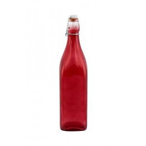 Μπουκάλι γυάλινο τετράγωνο 1 λίτρο κόκκινο 7.5x7.5x31εκ.
