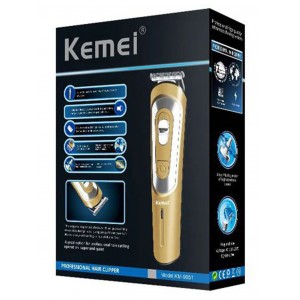 Kemei KM-9051 Επαγγελματική Επαναφορτιζόμενη Κουρευτική Μηχανή Χρυσή