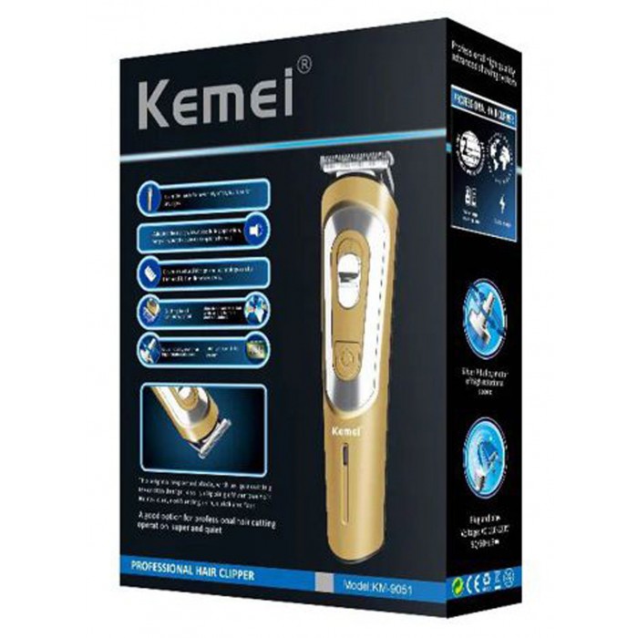 Kemei KM-9051 Επαγγελματική Επαναφορτιζόμενη Κουρευτική Μηχανή Χρυσή