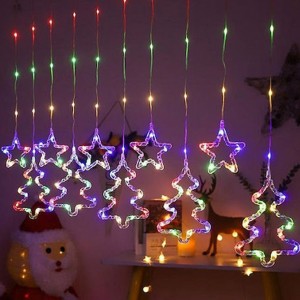 Χριστουγεννιάτικα Φωτάκια 3.6×0.8m Κουρτίνα Αστέρια Δέντρα BX-022 Πολύχρωμα RGBY 