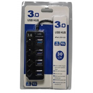 Usb hub 3.0 / 4 θυρών με διακόπτες τροφοδοσίας και προσαρμογέα HQ-4-PORT
