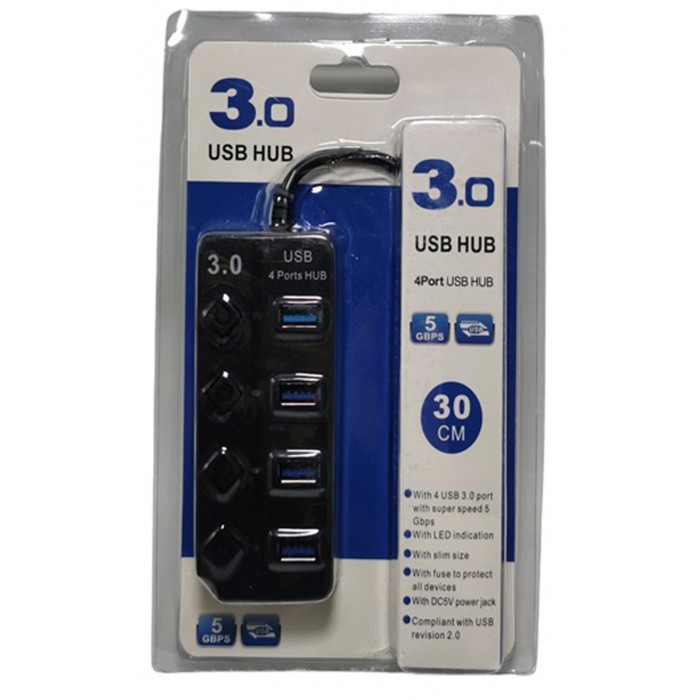 Usb hub 3.0 / 4 θυρών με διακόπτες τροφοδοσίας και προσαρμογέα HQ-4-PORT