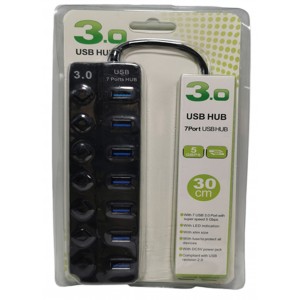 Usb hub 3.0 / 7 θυρών με διακόπτες τροφοδοσίας και προσαρμογέα HQ-7-PORT
