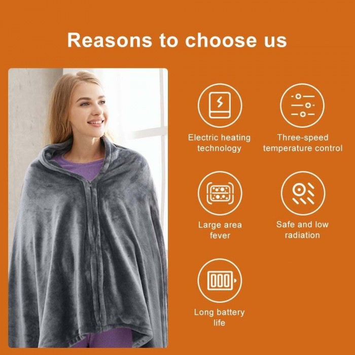 USB Θερμαινόμενη Κουβέρτα Fleece 40°C ∼ 60°C USB 150x80cm Γκρι