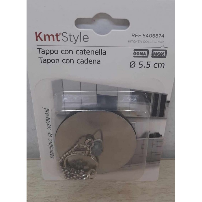 Kmt Style 5406874 Τάπα Νεροχύτη Ασημί 5.5cm με Αλυσίδα