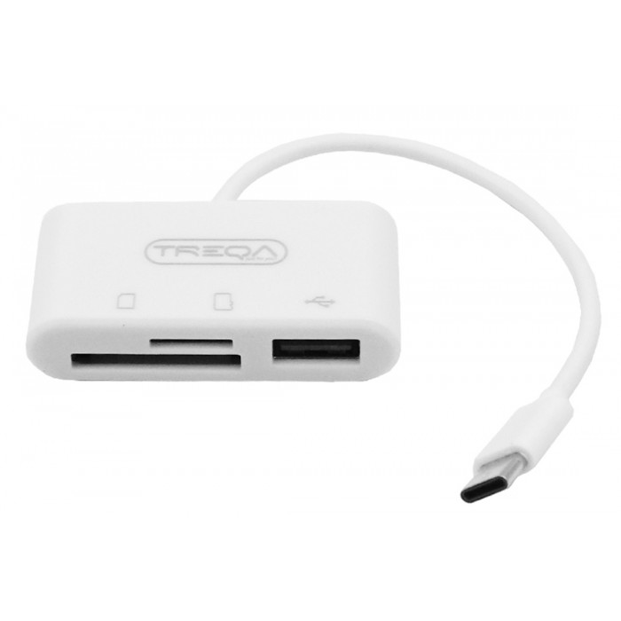 Treqa USB-5-TC  USB Hub OTG και Αναγνώστης Καρτών TF/SD με Βύσμα USB Type-C Λευκό