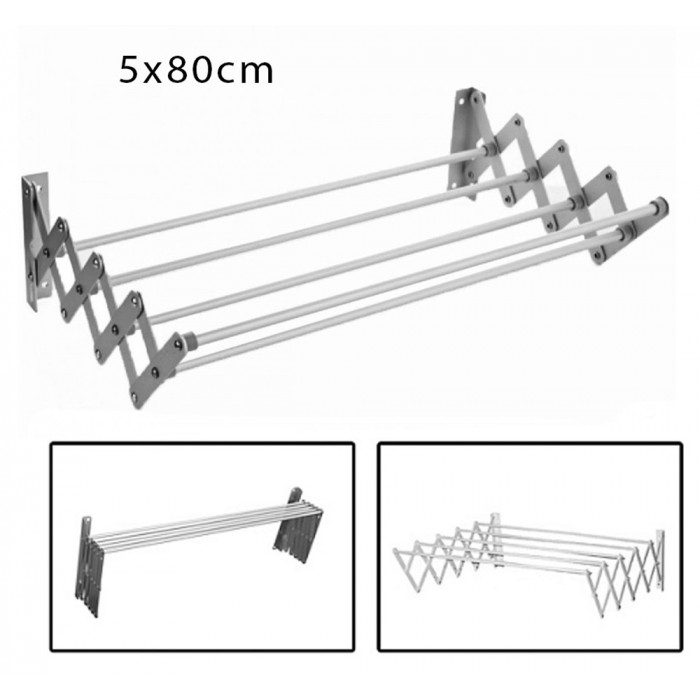Πτυσσόμενη Απλώστρα Αλουμινίου Τοίχου 5x80cm με Μήκος Απλώματος 6m M5-80CM