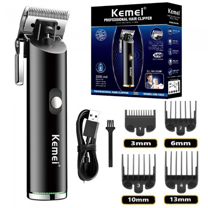 Kemei KM-1892 Επαναφορτιζόμενη Κουρευτική Μηχανή Μαύρη 