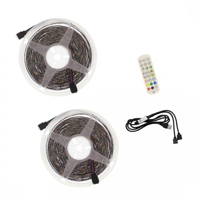 RZ-0008 Αδιάβροχη Ταινία LED Τροφοδοσίας USB (5V) RGB Μήκους 2x5m με Τηλεχειριστήριο Τύπου SMD5050 101450
