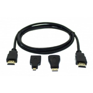 Καλώδιο HDMI 1.5m 1.4V, 3D με Αντάπτορες Mini HDMI και Micro HDMI YWX-3X1 Μαύρο 8436559011211 