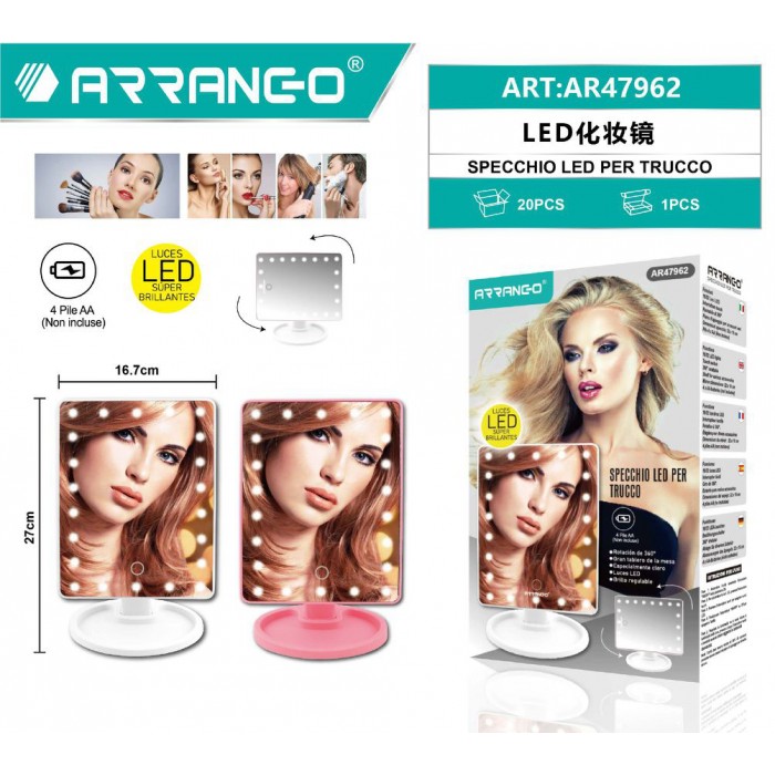 Καθρέπτης Μακιγιάζ Περιστρεφόμενος με LED φωτισμό Ροζ Arrango AR47962 
