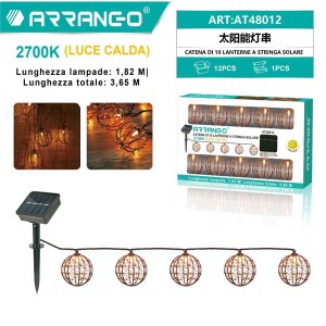 Arrango AT48012 Κρεμαστό Ηλιακό Φωτιστικό με Θερμό Λευκό Φως σε Μαύρο Χρώμα 