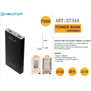 Newtop PB06 Power Bank 10000mAh με 2 Θύρες USB-A Μαύρο