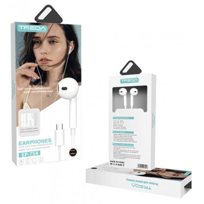 Treqa EP-754 Earbuds Handsfree με Βύσμα USB-C Λευκό