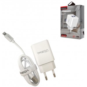 Treqa Φορτιστής με 2 Θύρες USB-A και Καλώδιο Lightning Λευκός (CS-221)