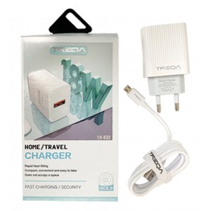 Treqa Φορτιστής με Θύρα USB-A και Καλώδιο micro USB 18W Quick Charge 3.0 Λευκός (CS-632)