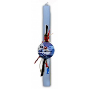 Λαμπάδα Γαλάζια με Ξύλινο Διακοσμητικό Πειρατής 39cm
