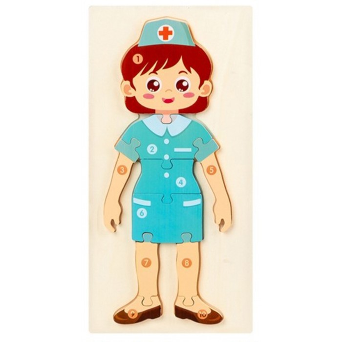 Παιδικό Puzzle Ξύλινο Νοσοκόμα Τιρκουάζ 10pcs για 3+ Ετών 30x15cm ForHome 103018
