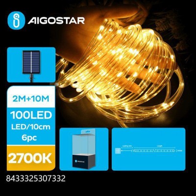 100 Λαμπάκια LED Θερμό Λευκό Ηλιακά σε Σειρά με Διαφανές Καλώδιο Aigostar 307332