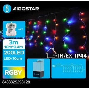 200 Λαμπάκια LED Λευκά Μπαταρίας τύπου Κουρτίνα με Προγράμματα Aigostar 298128 