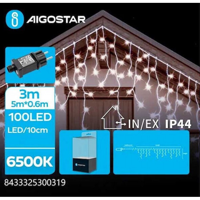 100 Λαμπάκια LED Ψυχρό Λευκό τύπου Βροχή με Προγράμματα Aigostar 300319