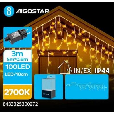 100 Λαμπάκια LED Θερμό Λευκό τύπου Βροχή με Προγράμματα Aigostar 300272 