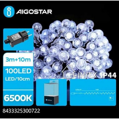 100 Λαμπάκια LED Ψυχρό Λευκό σε Σειρά με Προγράμματα Aigostar 300722 