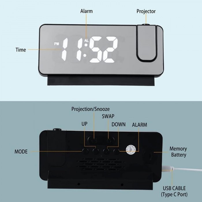 ForHome 923406 Ρολόι Ξυπνητήρι Επαναφορτιζόμενο Πολύχρωμο με προτζέκτορα 18.7x3.8x9.2cm