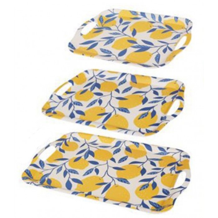 ForHome 922094 Σετ Δίσκοι Bamboo Ορθογώνιοι σχέδιο Lemons 3 τεμαχίων Κίτρινο-Λευκό-Μπλε
