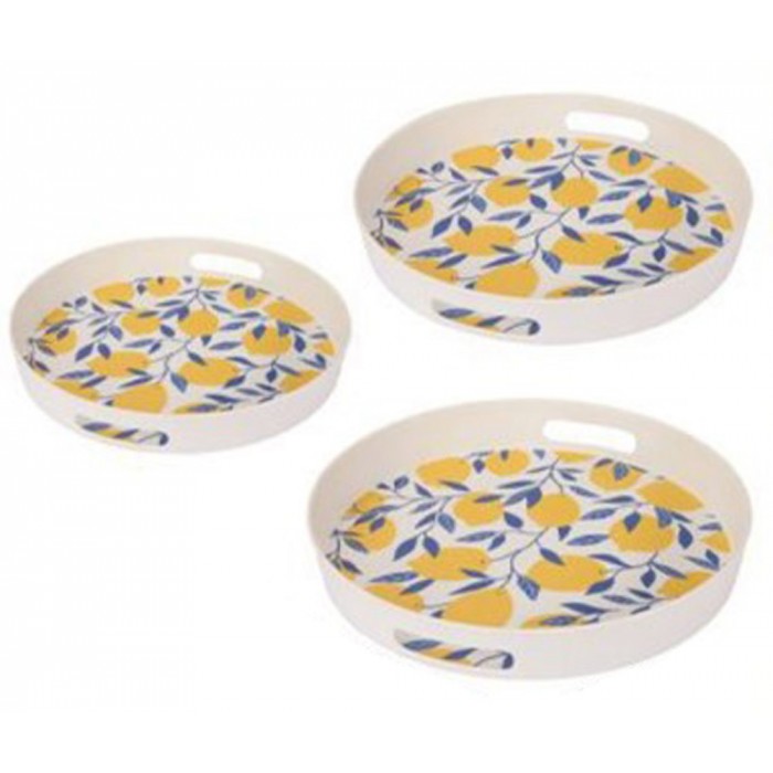 ForHome 922095 Σετ Δίσκοι Bamboo Στρογγυλοί σχέδιο Lemons 3 τεμαχίων Κίτρινο-Λευκό-Μπλε