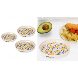 ForHome 922095 Σετ Δίσκοι Bamboo Στρογγυλοί σχέδιο Lemons 3 τεμαχίων Κίτρινο-Λευκό-Μπλε