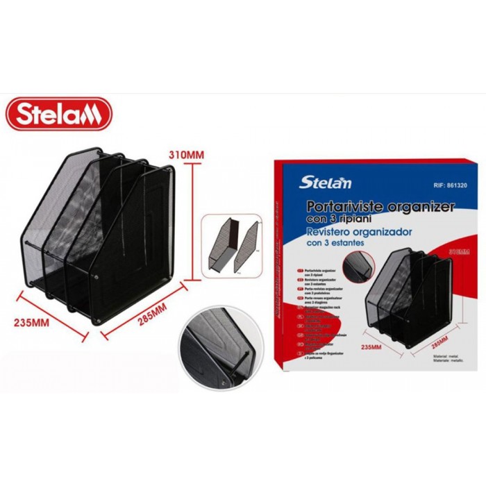 Stelan 861320 Θήκη Περιοδικών Αρχείου Μεταλλική Μαύρη 23.5x28.5x31cm