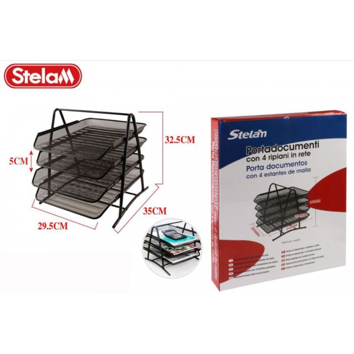 Stelan 889578 Δίσκος Εγγράφων Μεταλλικός με 4 Ράφια Μαύρος 29.5x35x32.5εκ.