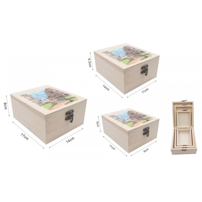 ForHome 919908 Σετ Ξύλινα Κουτιά 3 τεμαχίων 17x14x8cm 14x11x6.5cm 11x9x5cm