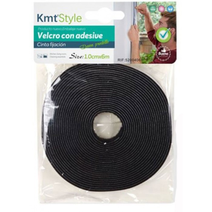 Kmt Style 5200406 Αυτοκόλλητη Ταινία Βέλκρο Μαύρη 1cm x 6m