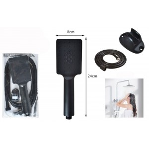 Σετ Τηλέφωνο Ντουζ Μεταλλικό με σπιραλ 1.8 μέτρα και βάση στήριξης Μαύρο