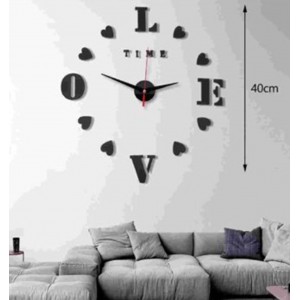 Ρολόι Τοίχου 3D DIY με γράμματα μαύρο Love Πλαστικό 40cm Clock Black Love